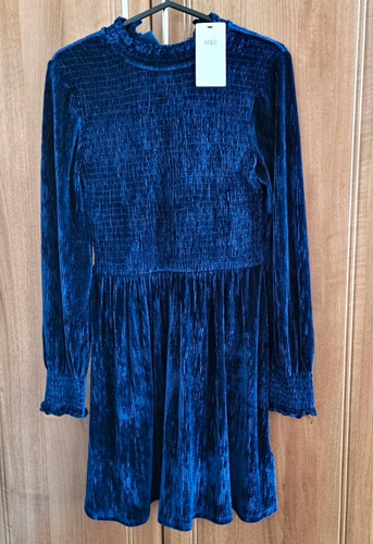 Blue velvet smock dress - blue,